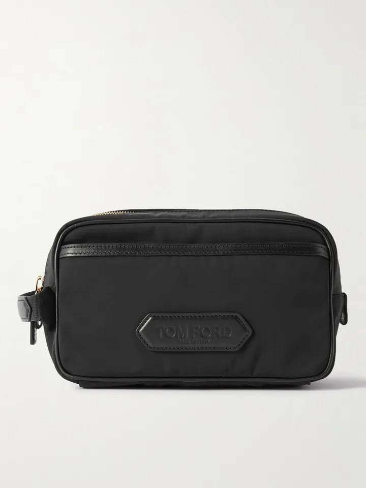 Leather-Trimmed Nylon Wash Bag