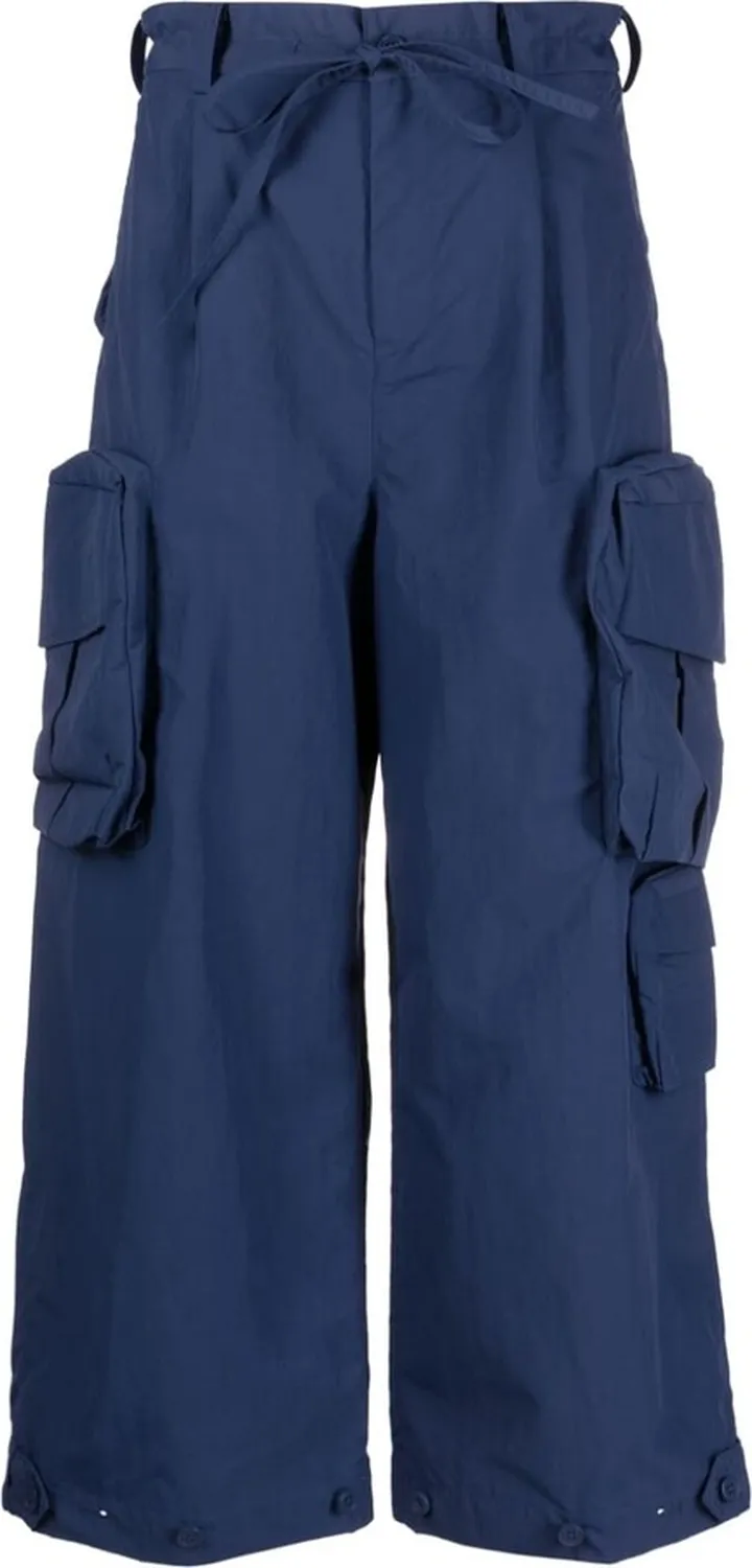 Crinkled-Effect Cropped Cargo Trousers