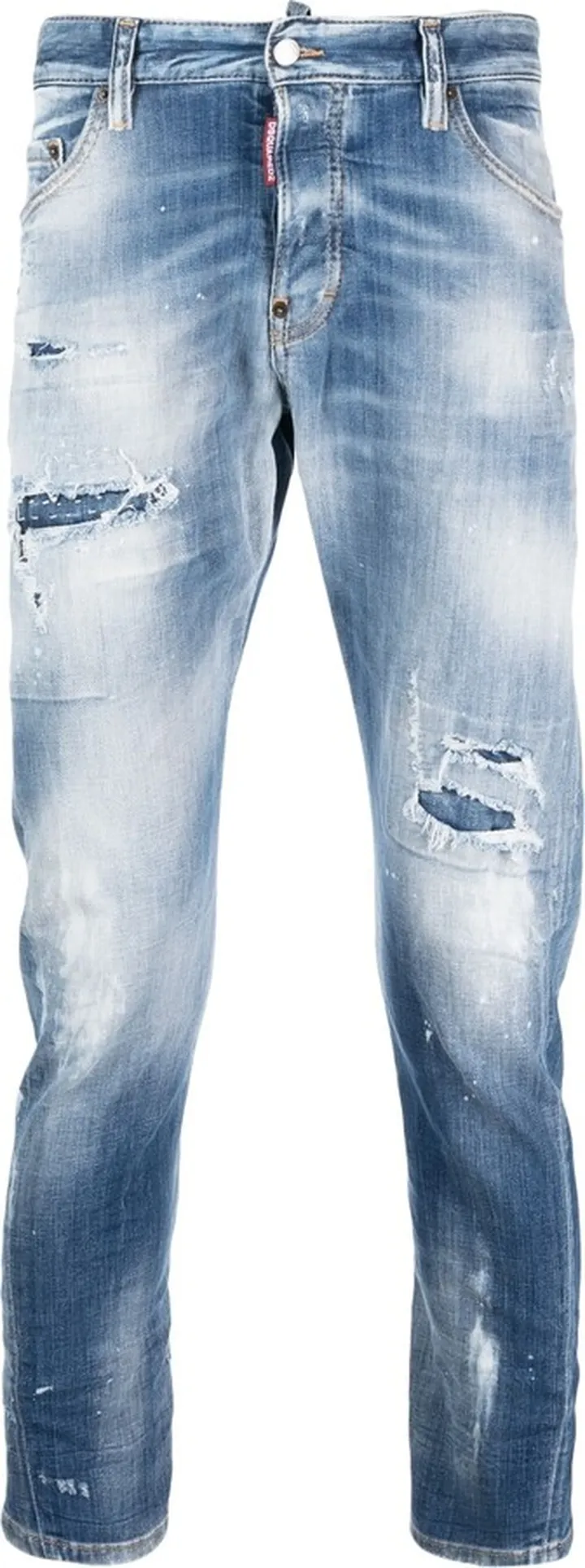 Ripped-Detail Tapered Jeans