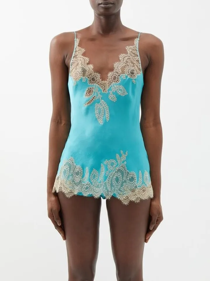 V-neck Lace-trim Silk-satin Cami Top