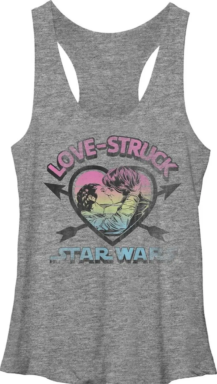 Women's Star Wars Love-Struck Han and Leia Racerback Tank Top - Gray Heather - Large
