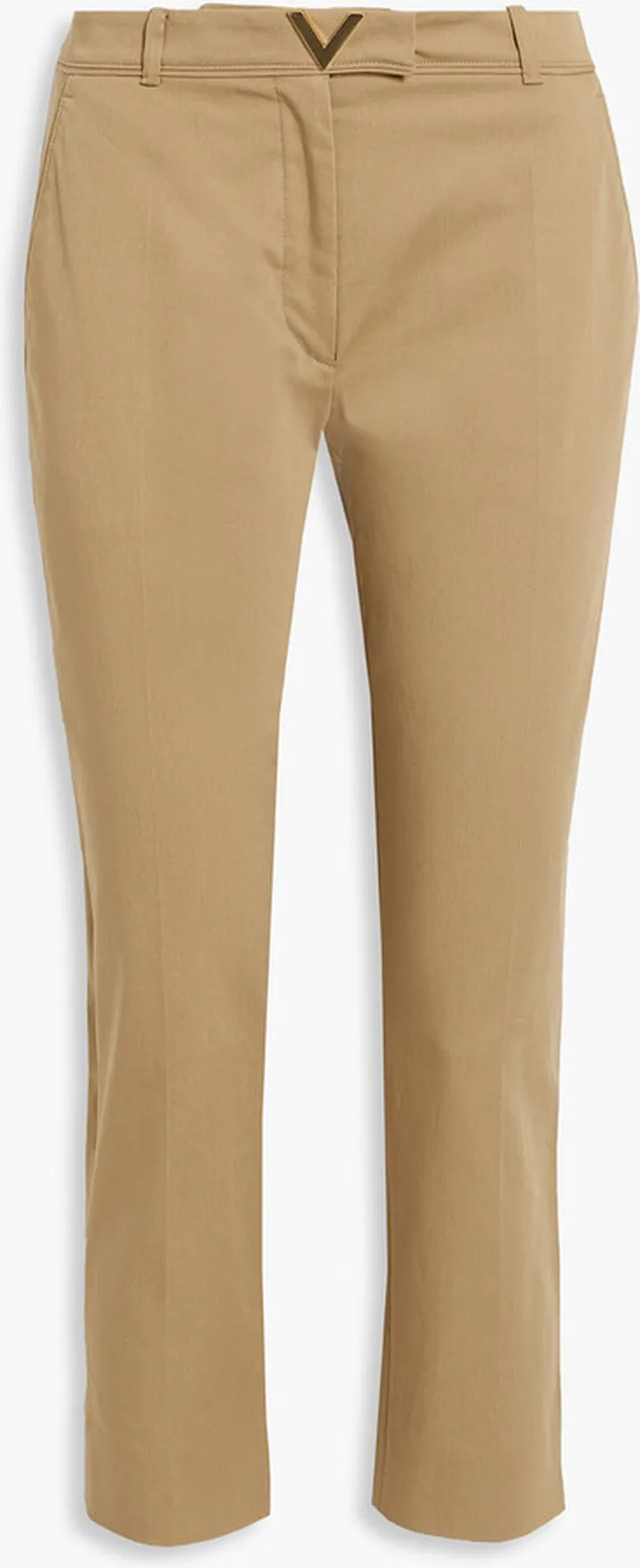 Embellished cropped cotton-blend twill straight-leg pants