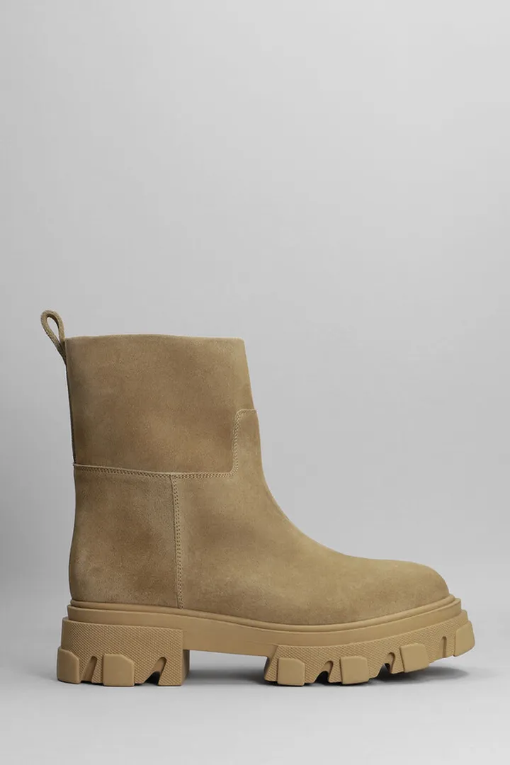 Gia 23 Combat Boots In Beige Suede