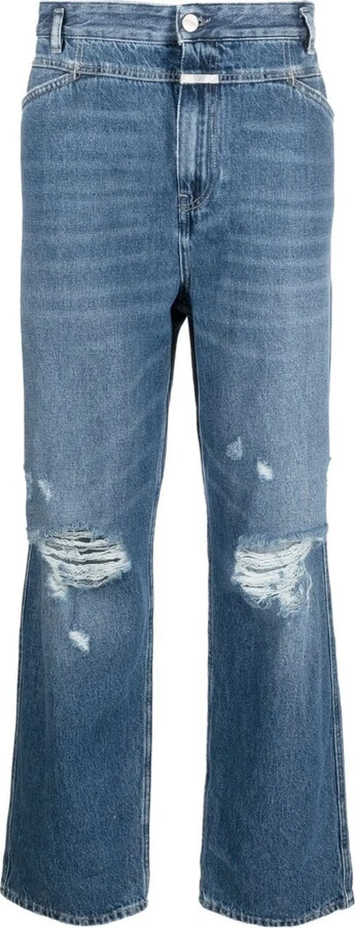 Ripped-Detail Wide-Leg Jeans
