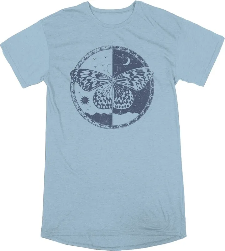 Split Butterfly Day & Night Crew Neck Short Sleeve Light Blue Women’s Night Shirt -XL