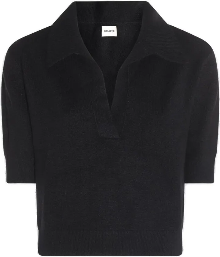 Khaite The Shrunken Jo Short-Sleeved Knitted Polo Top