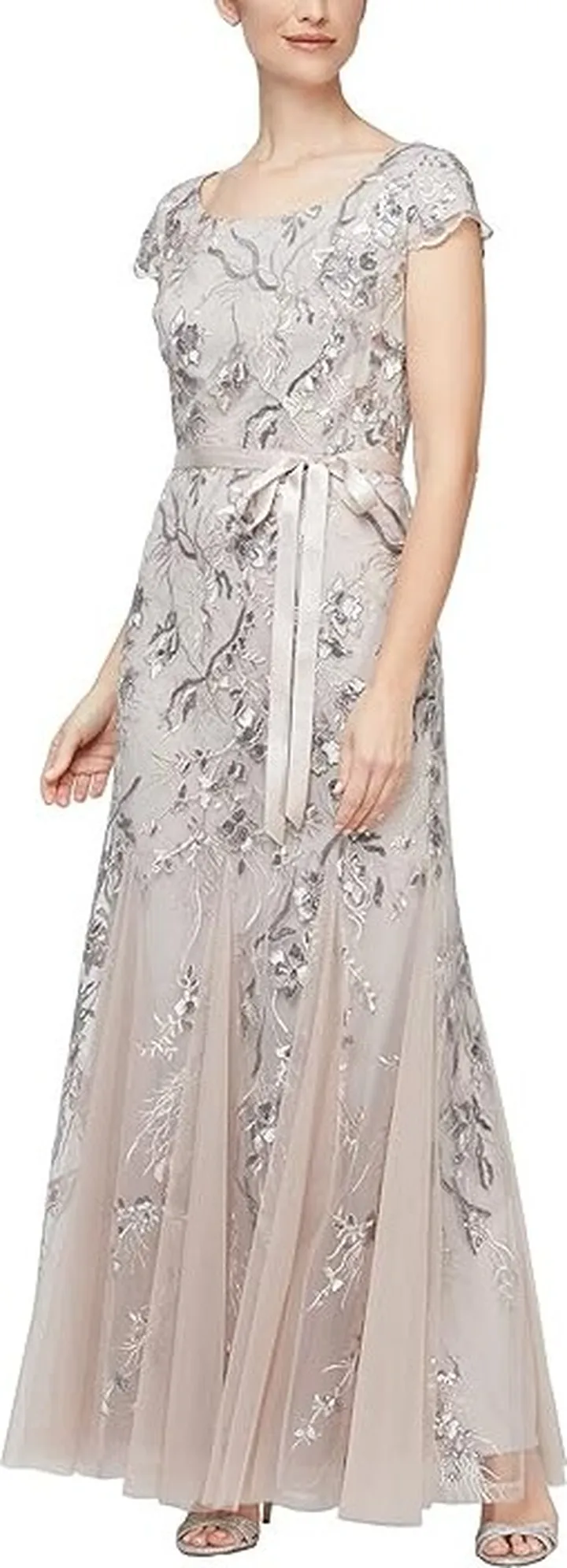 Alex Evenings Long Embroidered Dress with Godet (Taupe) Women's Dress