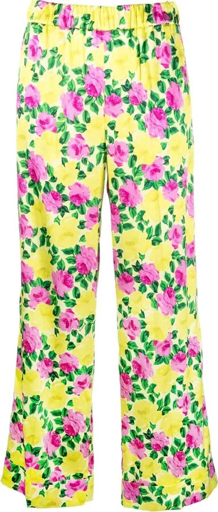 Cropped Floral-Print Satin Trousers