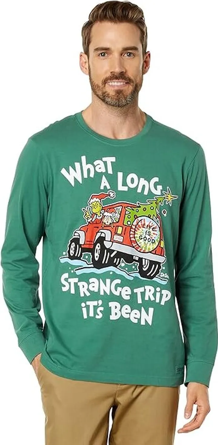 Life is Good Grinch Long Strange Trip Long Sleeve Tee (Spruce Green) Men's Clothing