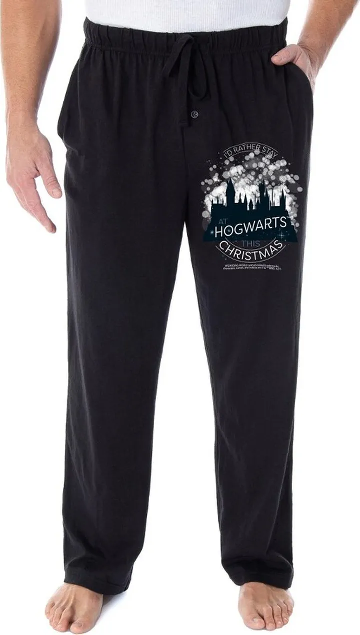 Harry Potter Men's I'D Rather Stay At Hogwarts This Christmas Pajama Pants (2XL) Black