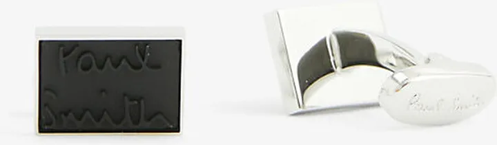 Mens Black Brand-embossed Copper and Zinc Cufflinks