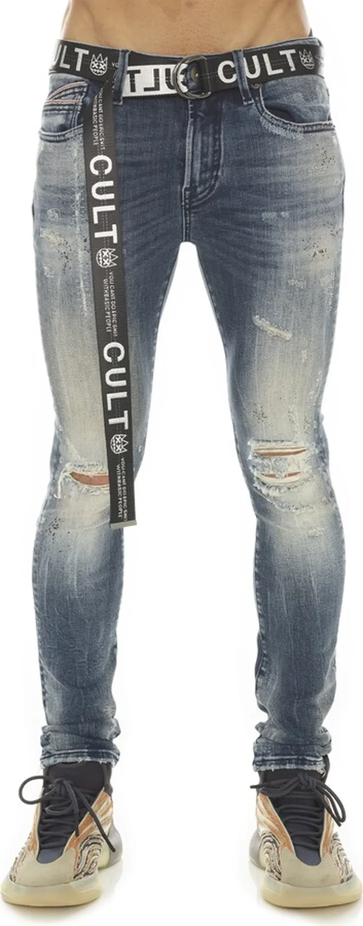 Punk Belted Distressed Super Skinny Jeans