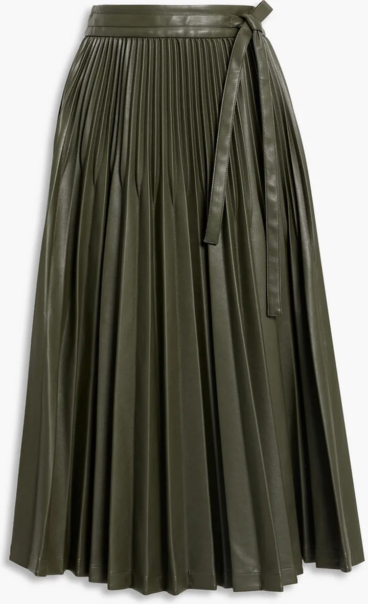 Sunburst pleated faux leather midi skirt
