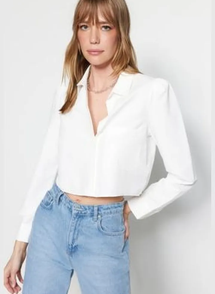Ecru Crop Woven Shirt TWOSS23GO00117