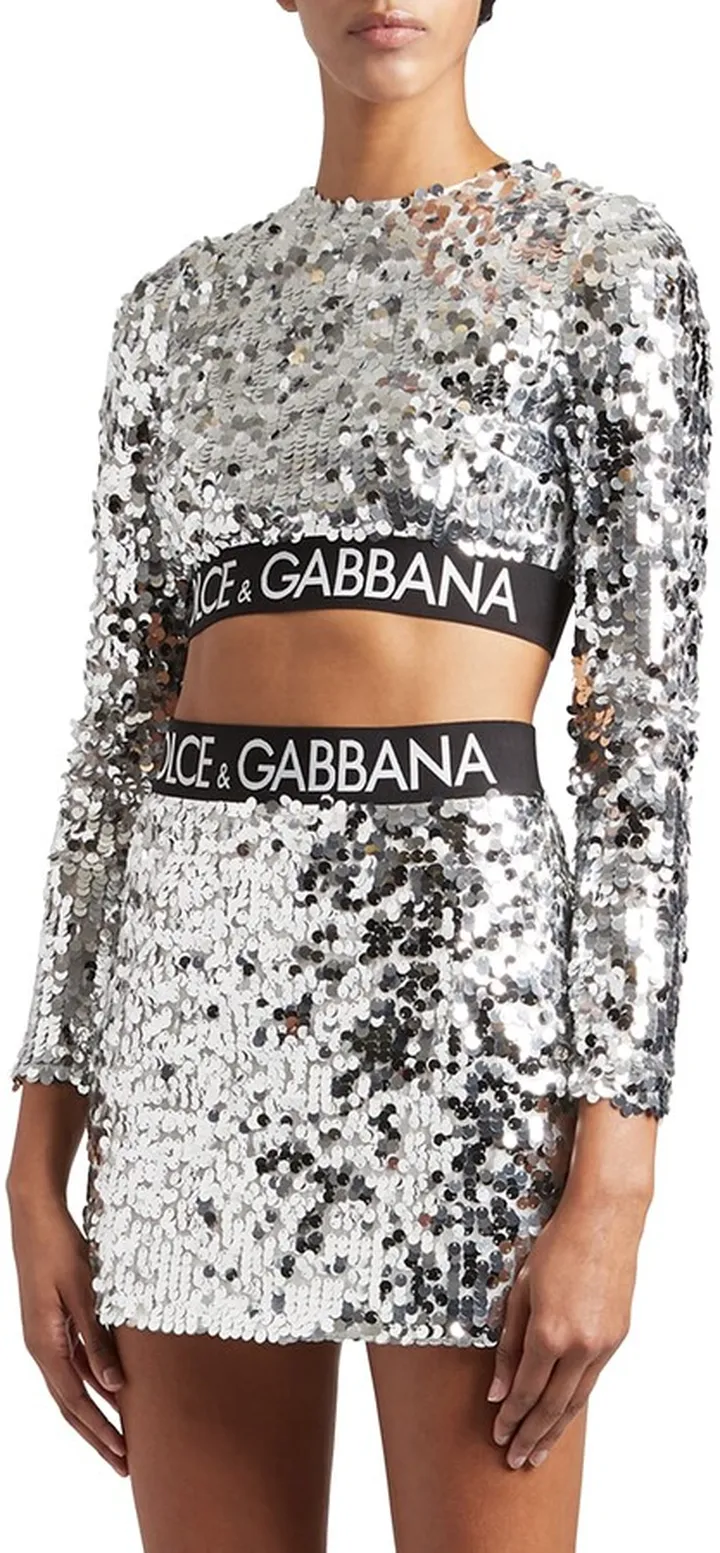 Logo Band Sequin Crop Top