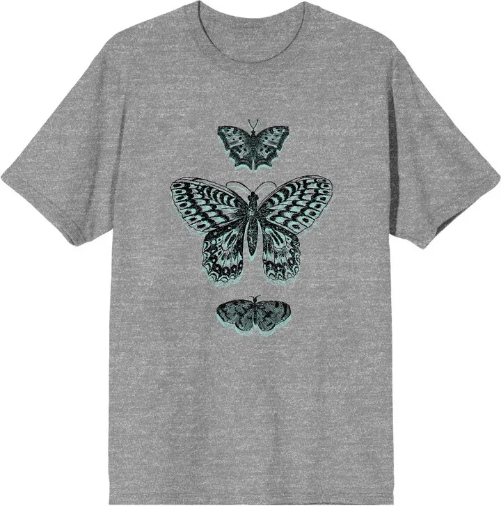 Celestial Tropics Evergreen Butterflies Men’s Athletic Heather Gray T-Shirt-Large
