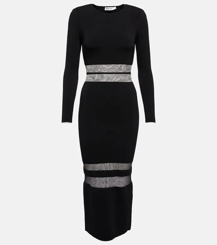 Mesh-paneled jersey midi dress