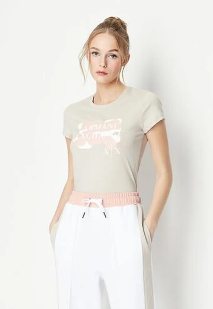 Slim fit organic jersey cotton crew neck blossom logo t-shirt