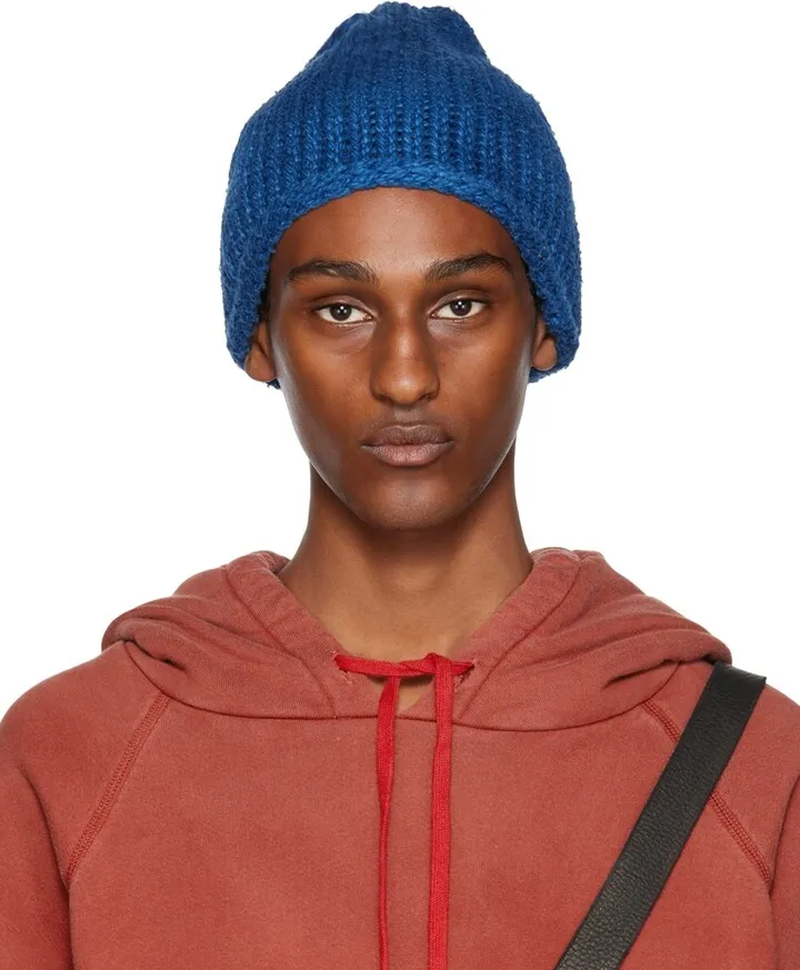 Greg Lauren Indigo Rib Knit Beanie
