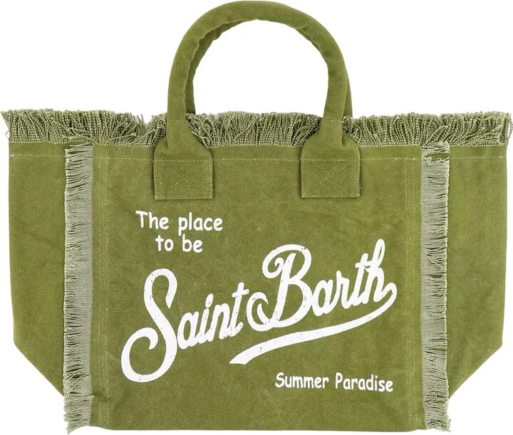 Canvas handbag with frontal logo