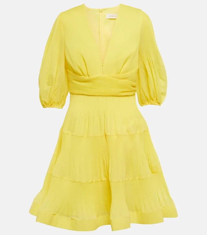 Pleated puff-sleeve minidress