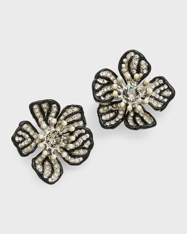 Broken Flower Earrings with Crystals
