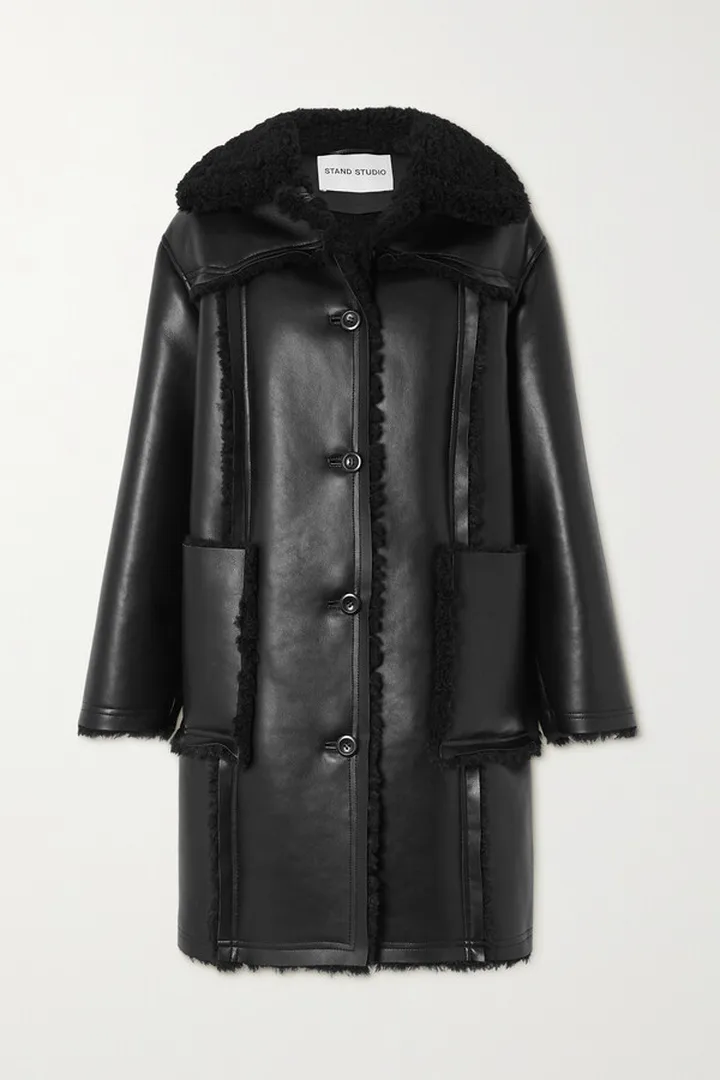 Stand Studio - Rodeo Faux Fur-trimmed Faux Leather Coat - Black