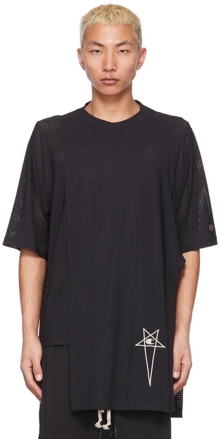 Rick Owens Black Champion Edition Perforated Toga T-Shirt