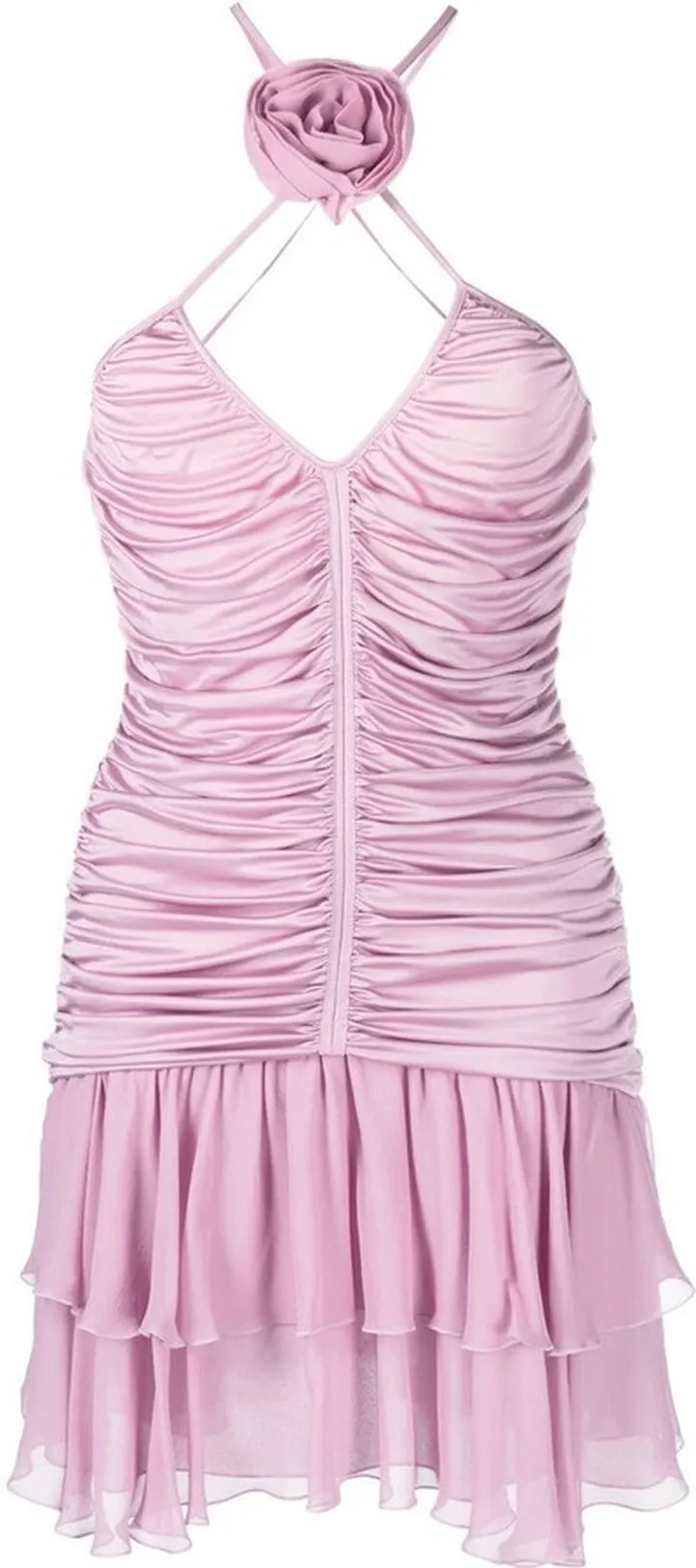 Rose Appliqué Pleated Mini Dress