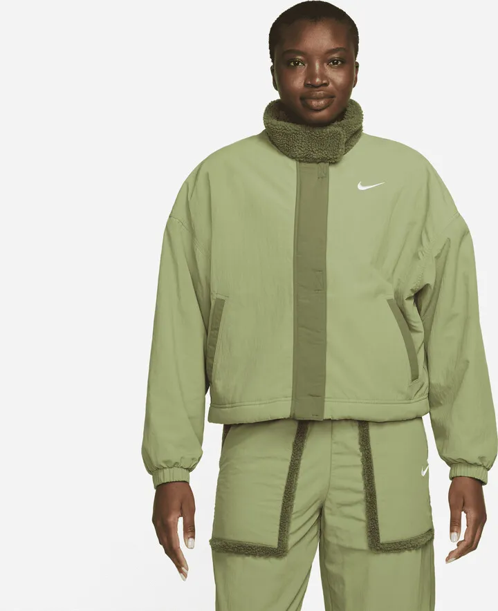 Women's Nike Sportswear Essential Woven Fleece-Lined Jacket in Green