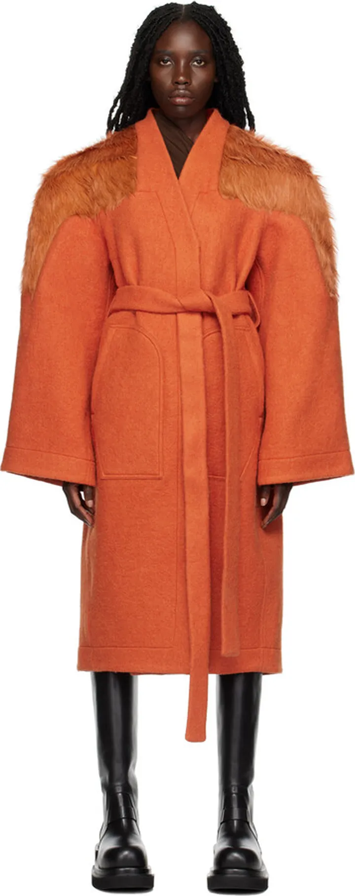 Rick Owens Orange Girdered Dagger Coat