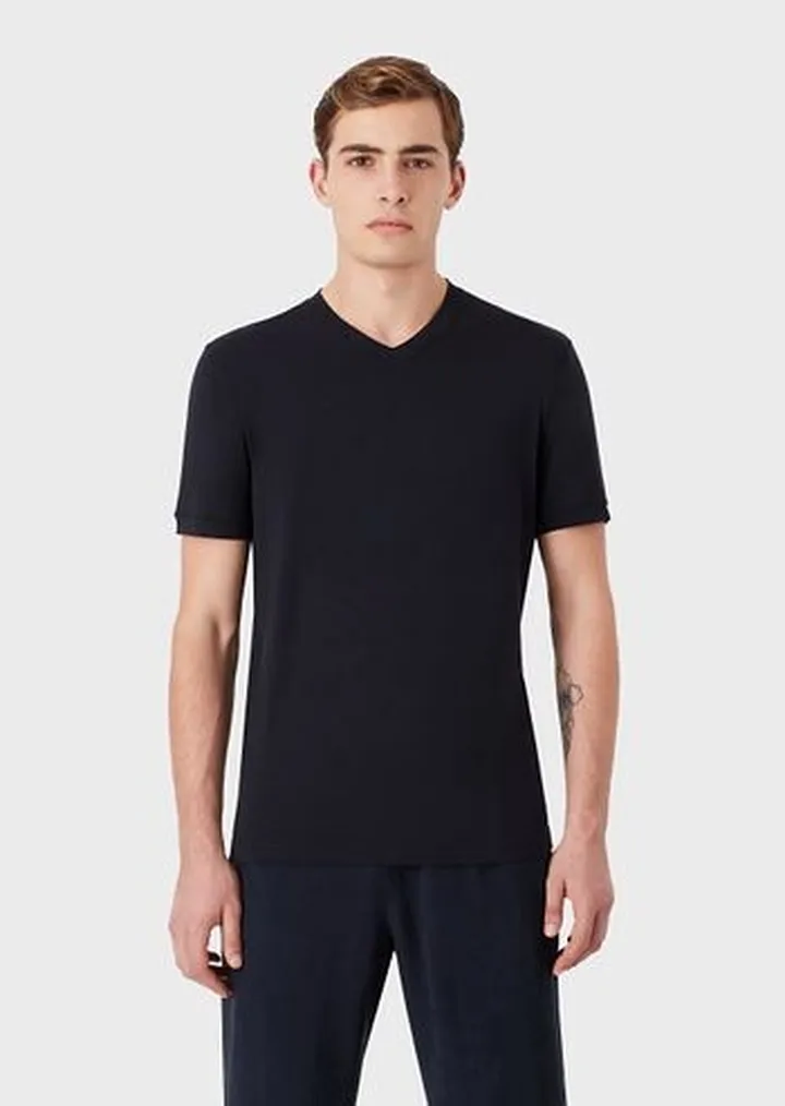 Icon V-neck T-shirt in stretch viscose jersey
