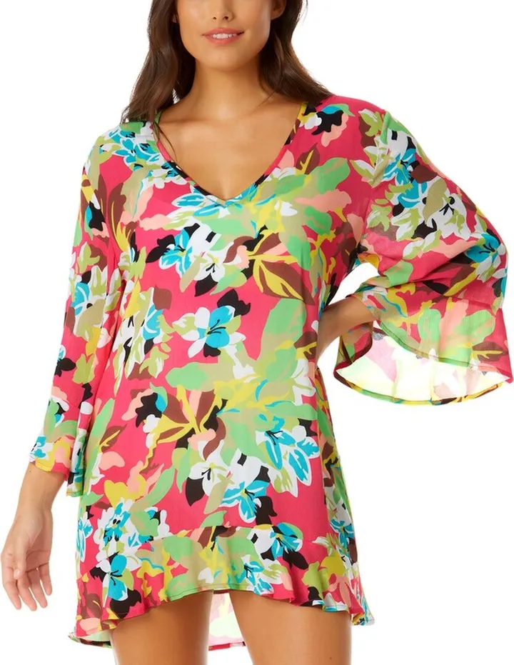Anne Cole Flounce V Neck Tunic