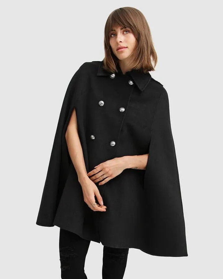 Belle & Bloom On My Mind Wool Blend Cape Coat - Black