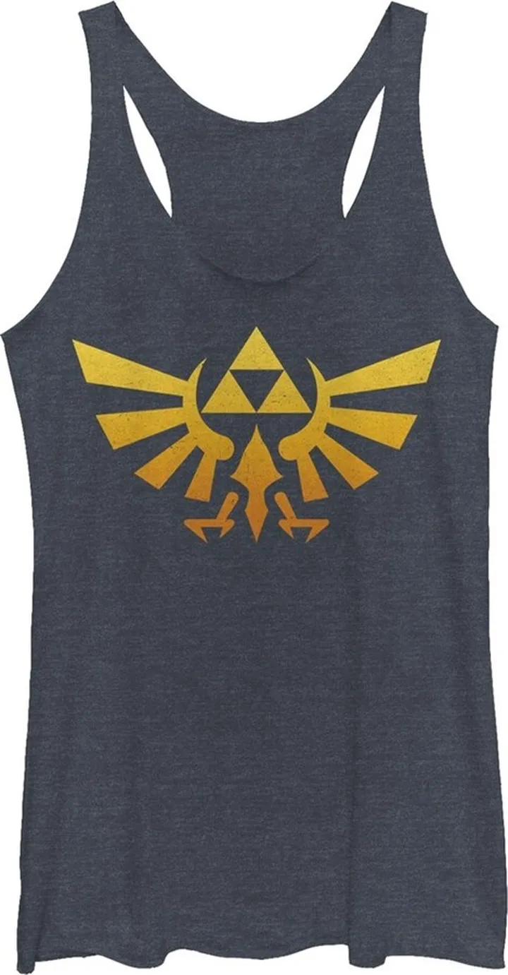 Women's Nintendo Legend of Zelda Triforce Fade Racerback Tank Top - Navy Blue Heather - Small