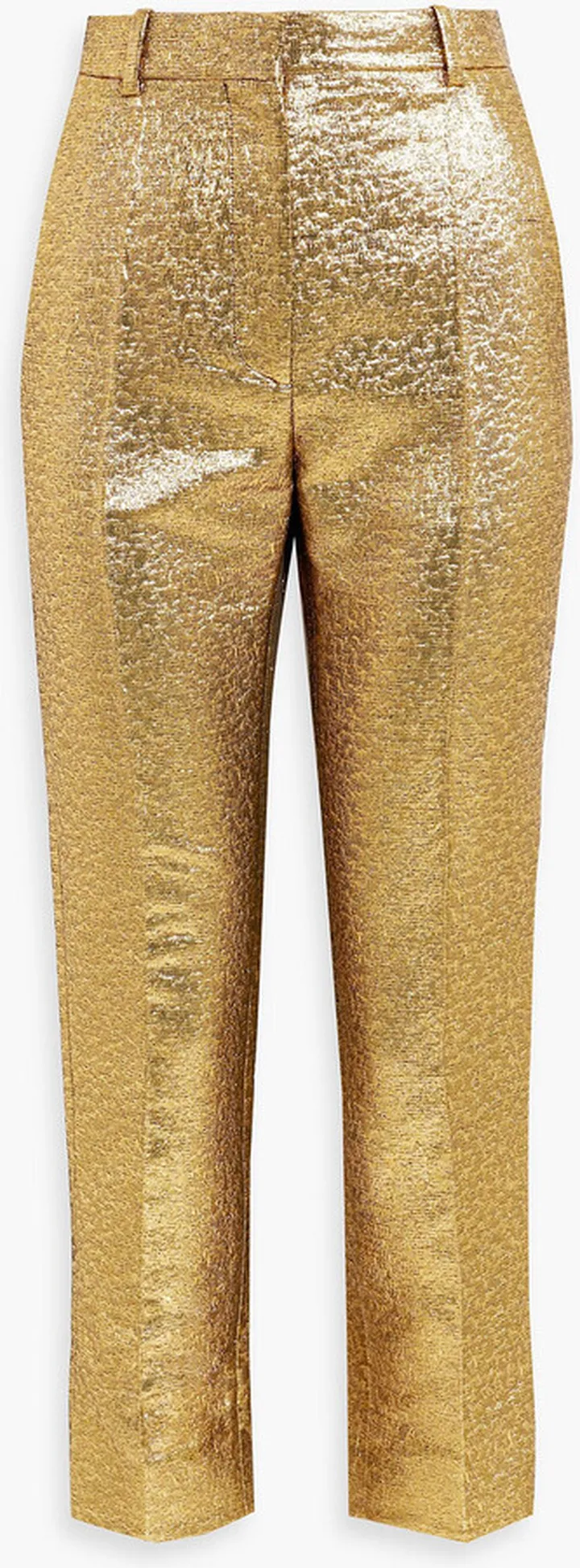 Cropped metallic cloqué slim-leg pants