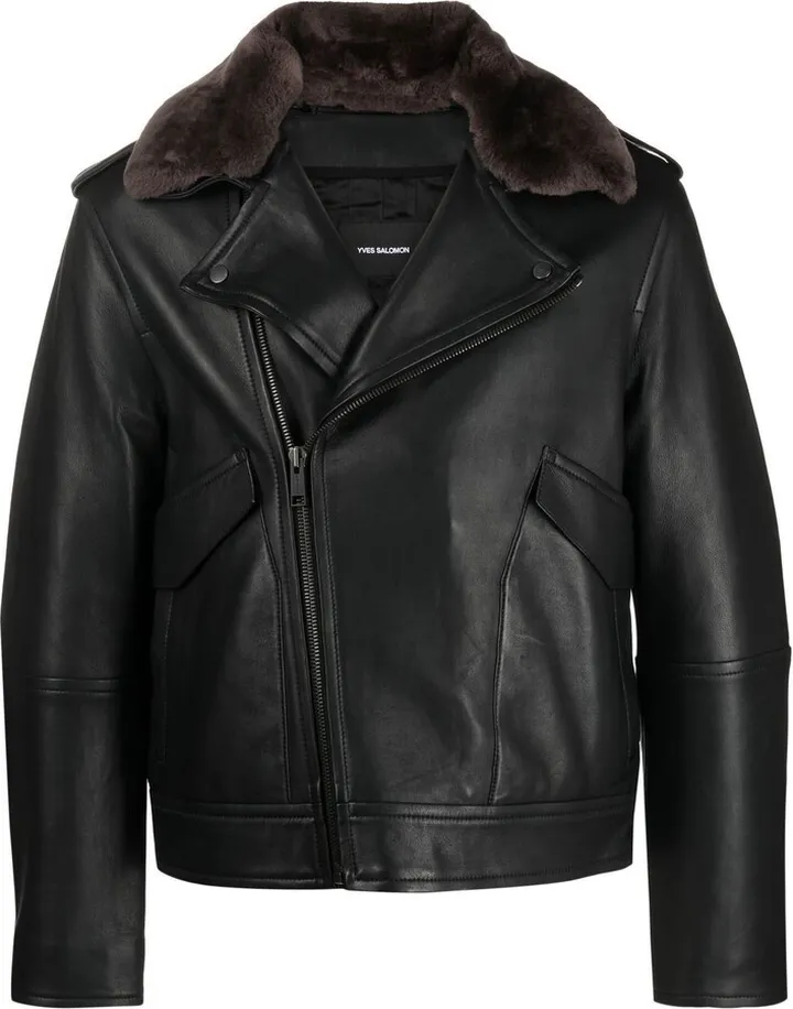 Fur-Collar Leather Biker Jacket