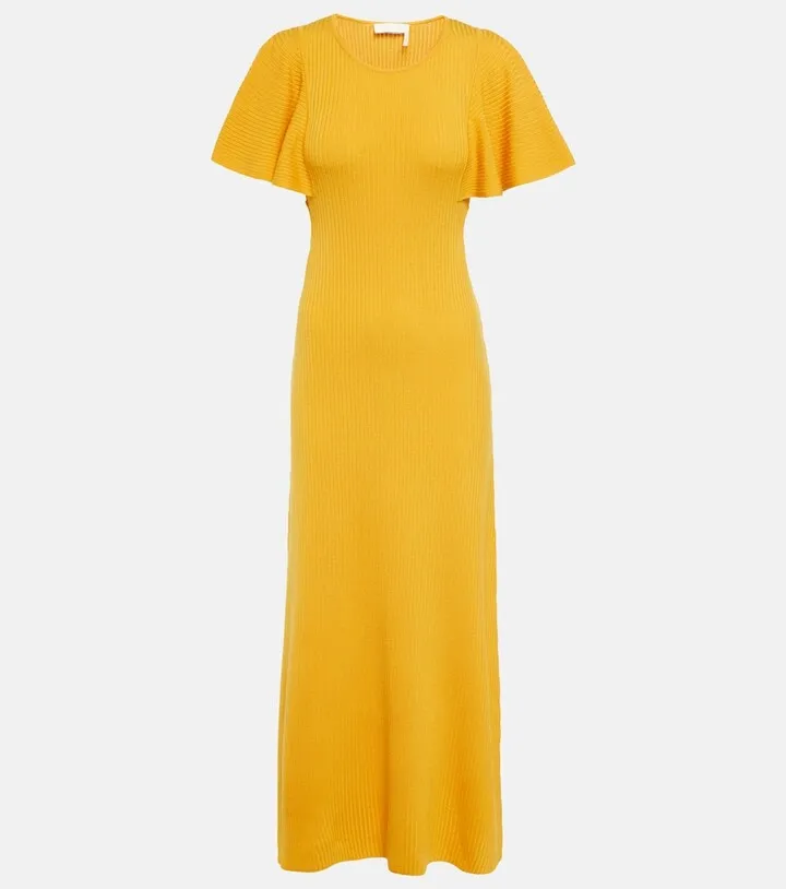 Ribbed-knit wool midi dress