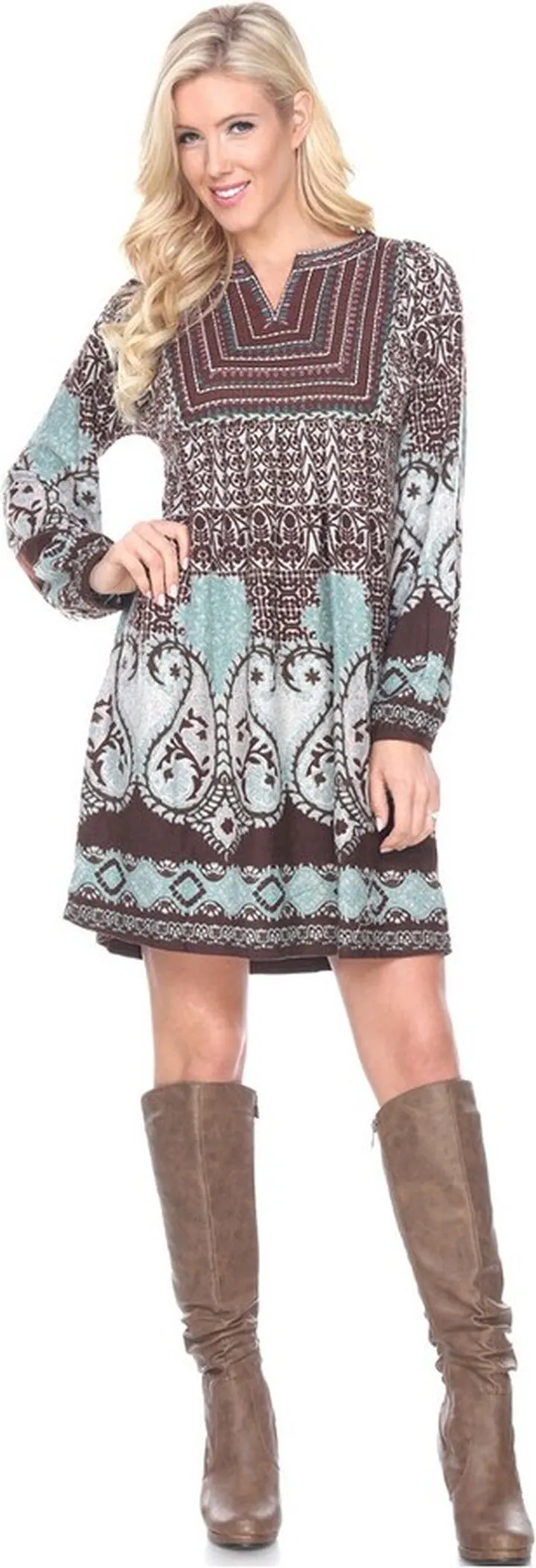 Women's Phebe Embroidered Sweater Dress Brown Large - White Mark
