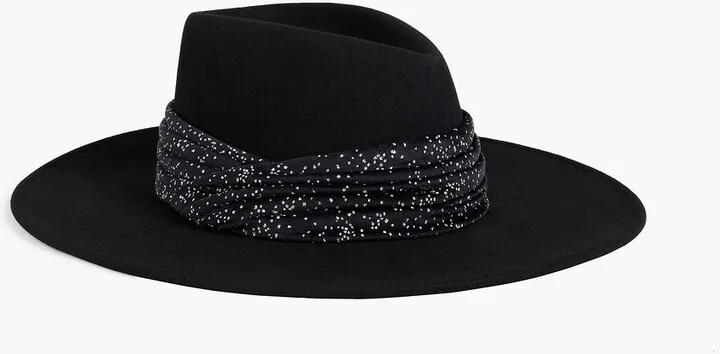 Harlowe glittered velvet-trimmed wool-felt fedora