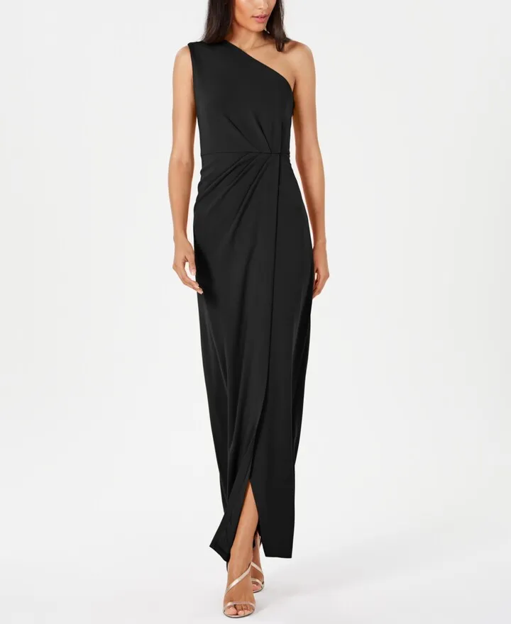 Calvin Klein Draped One-Shoulder Gown