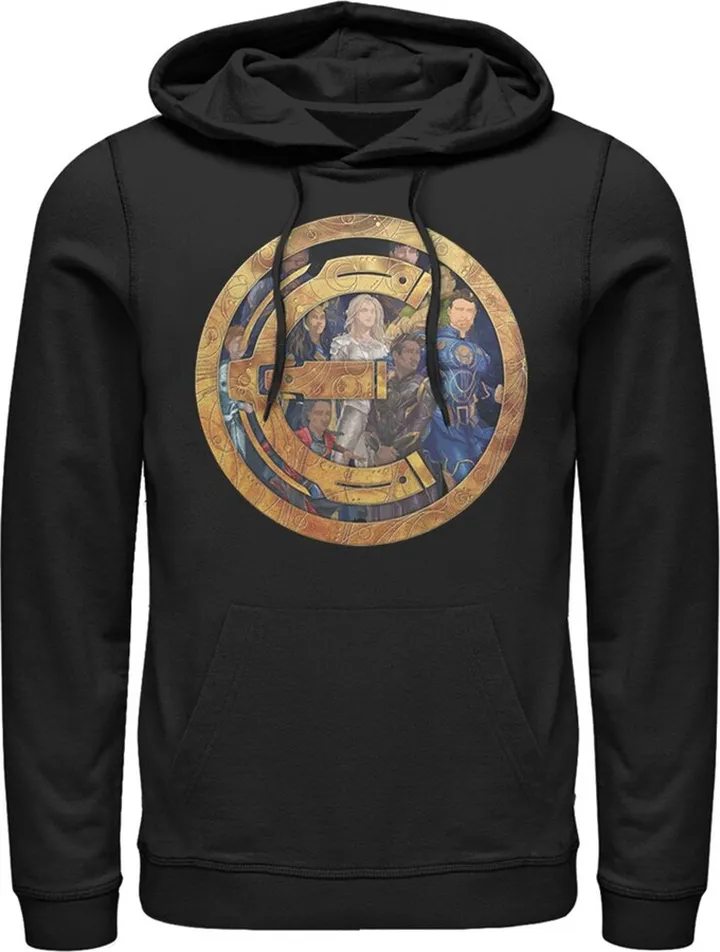 Men's Marvel Eternals Group Gold Badge Pull Over Hoodie - Black - Small