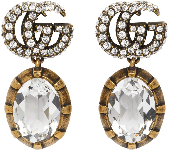 Gucci Gold Crystal Double G Earrings