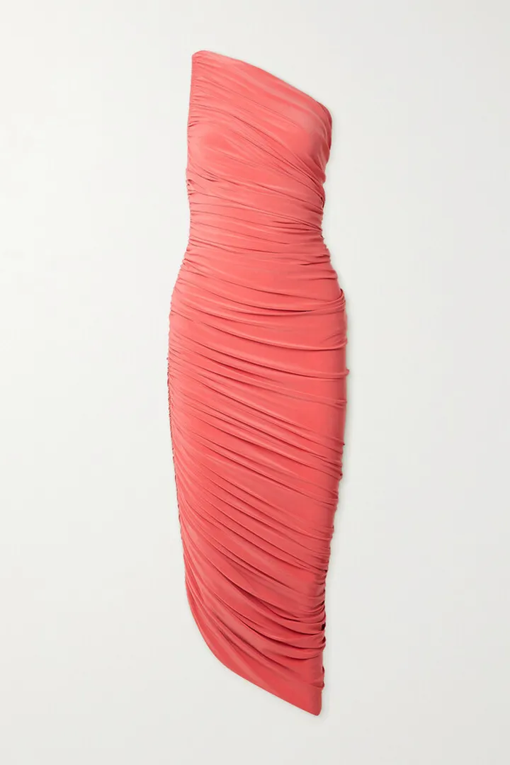 Norma Kamali - Diana One-shoulder Ruched Stretch-jersey Gown - Pink
