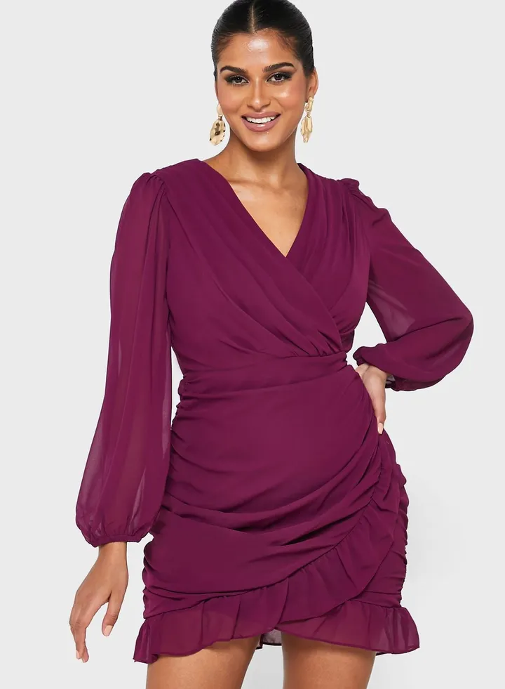 Frill Hem Ruched Dress