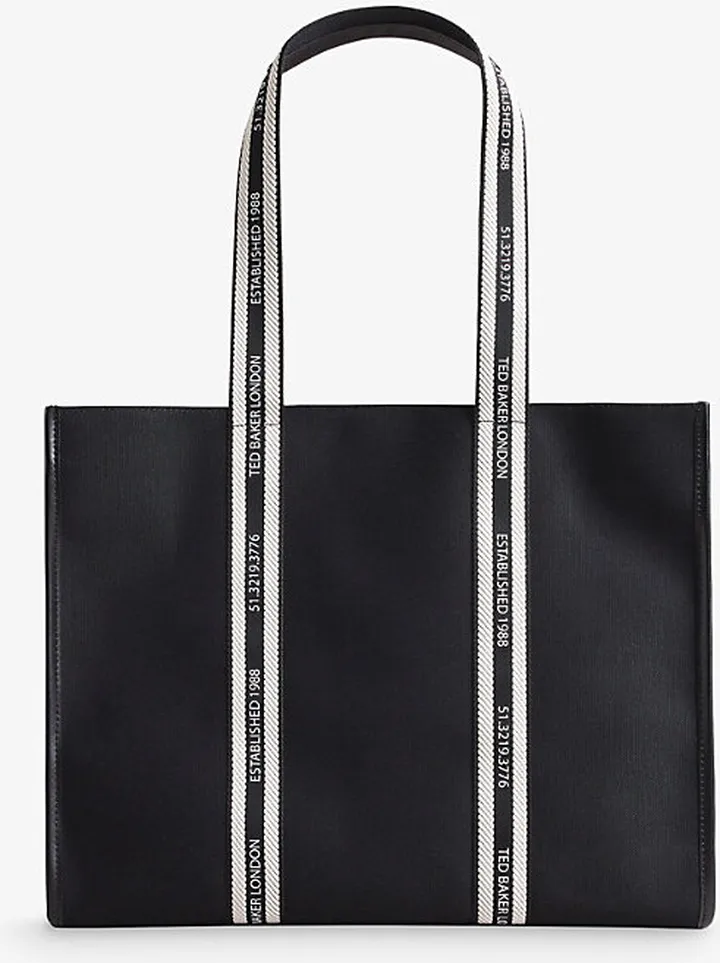 Womens Black Georjey Branded-strap Cotton-canvas Tote bag