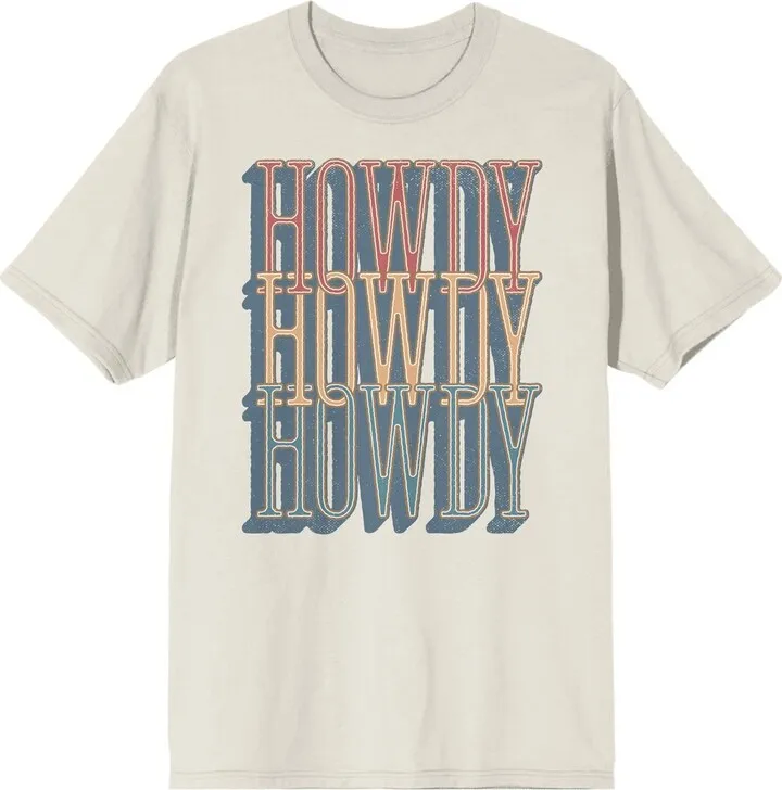 Western Howdy Repeat Text Crew Neck Short Sleeve Tofu Unisex Adult T-shirt-3XL
