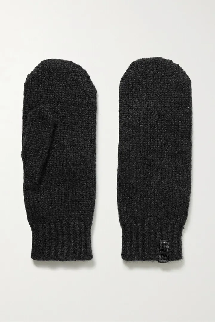 Brunello Cucinelli - Crystal Embellished Cashmere Mittens - Black