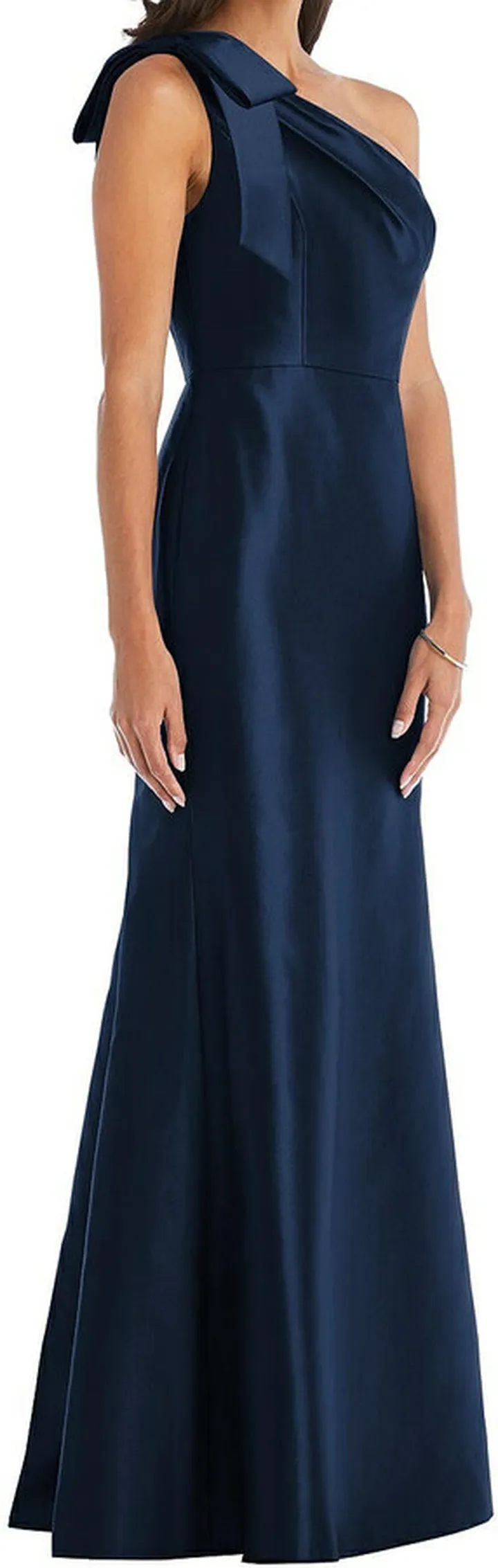 Bow One-Shoulder Satin Trumpet Gown