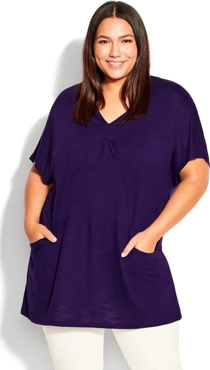 AVENUE | Women's Plus Size Pocket Pleat Tunic - violet - 30W